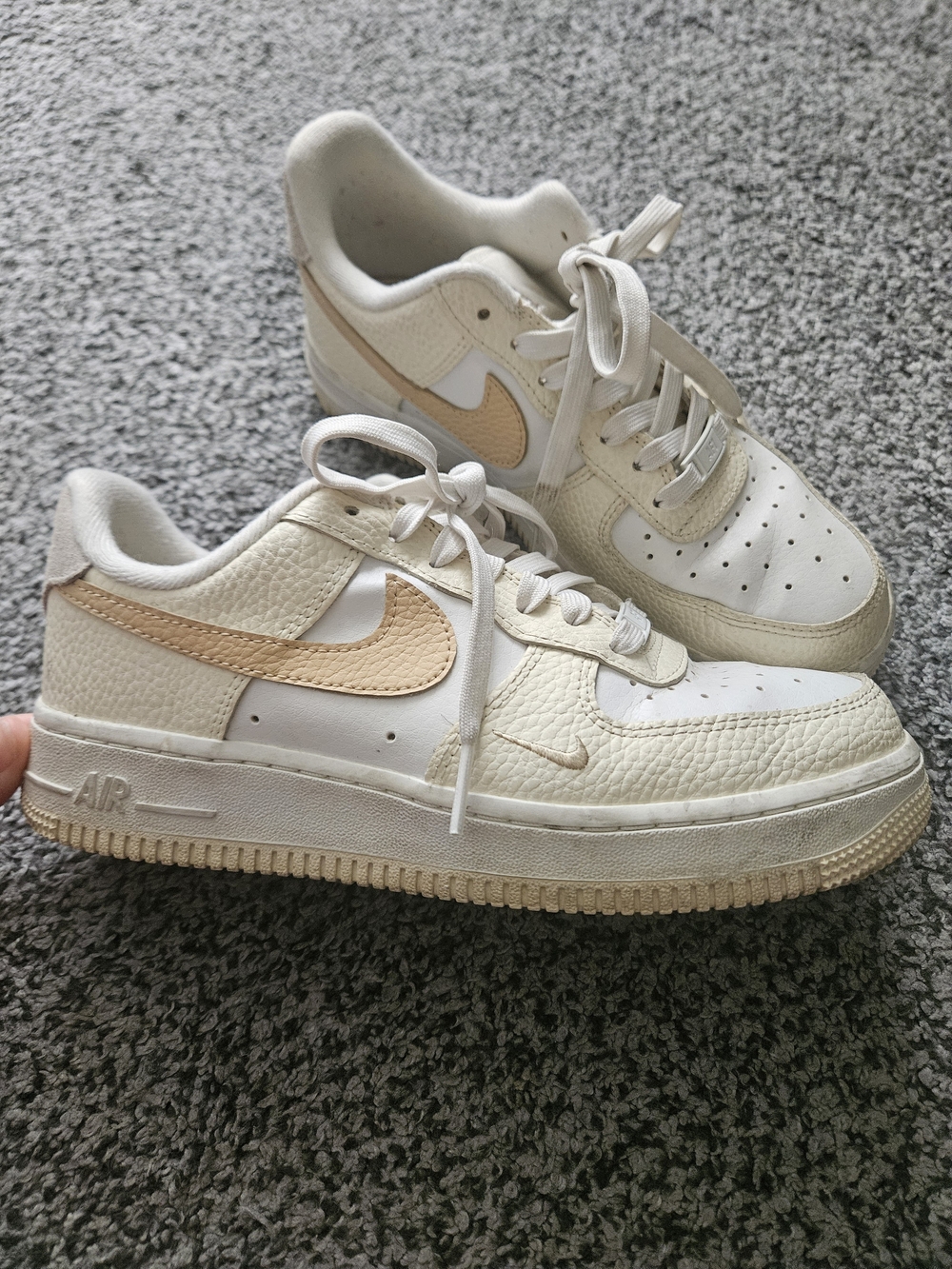 Nike Air Force 1 Low Top Sneakers in Cream with Tan Swoosh